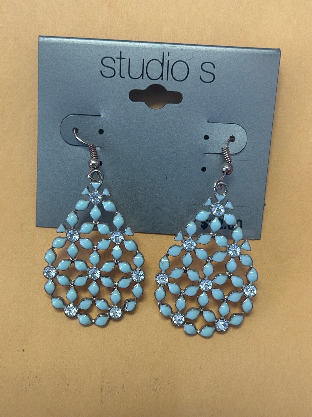 Studio Light Teal Honeycomb Teardrop Earrings with Clear Rhinestones